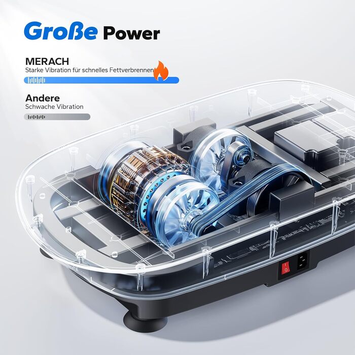 Вібраційна платформа MERACH для формування тіла та релаксації. Тиха, компактна, з LED-дисплеєм, пульт дистанційного керування та зручним силіконовим покриттям. Чорний колір