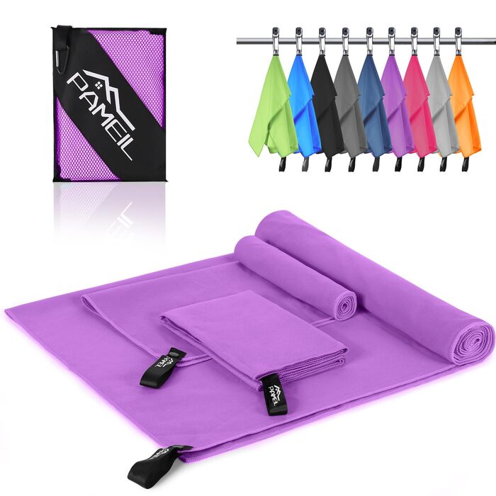 Набір рушників з мікрофібри 3 шт. (160x80 см великий + 2 шт. 80x40 см маленький), для подорожей, спорту, сауни, швидковисихаючі, фіолетові