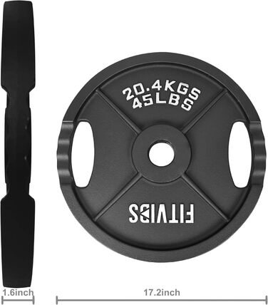 Олімпійський диск із чавуну Signature Fitness, 5,1 см, 20,4 кг, пара, для силових тренувань і важкої атлетики, двома отворами