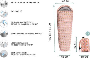Дитячий спальний мішок Meteor Premium Kinder Ultraleicht - ультралегкий, для кемпінгу та подорожей, з рюкзаком (Лама)