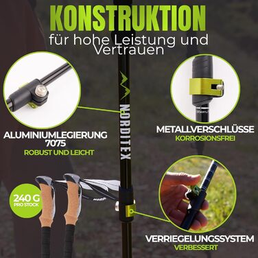 Телескопічні трекінгові палиці з алюмінію для скандинавської ходьби та гірських походів, ультралегкі, регульовані (для чоловіків та жінок) з аксесуарами та сумкою