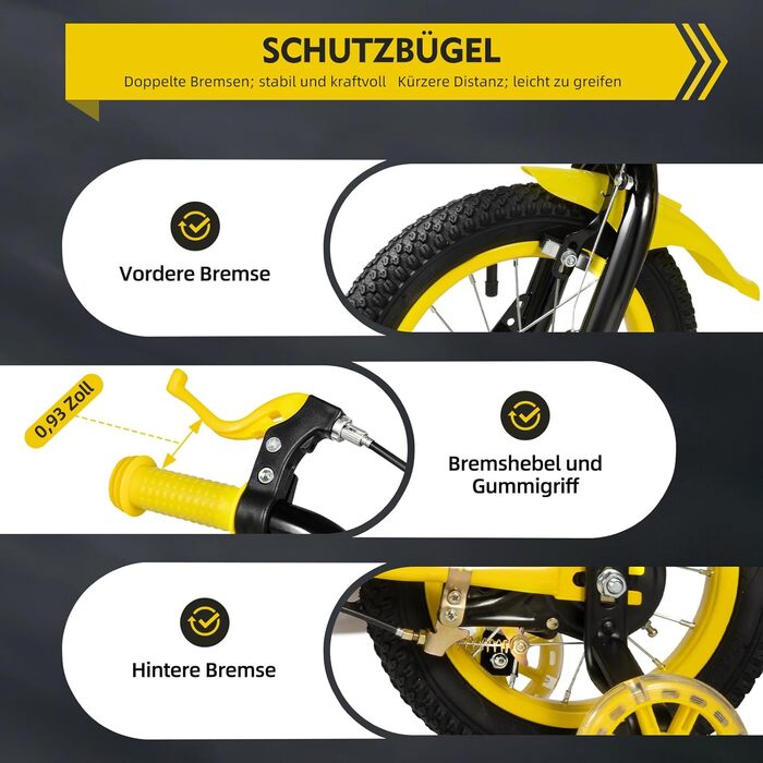 Дитячий велосипед 12 дюймів для дівчаток та хлопчиків з додатковими колесами, дзвінком та кошиком, регульована висота, від 3 років, червоний/синій/жовтий