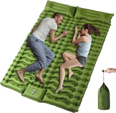 Саморозкладаний килимок для кемпінгу YuanDiann 200x140 см на 2 особи, армійний зелений, з помпою та подушкою