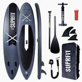 SUPRFIT Надувний SUP Борд для Станд-Ап Падлінгу, Комплект, 330 x 78 x 15 см, до 140 кг, Сірий/Чорний