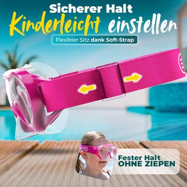 Набір для снорклінгу KIDVERSE для дітей - маска та трубка для дівчаток та хлопчиків (5-16 років). Маска з регульованим ремінцем, рожевий колір.