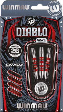 Дротики для дартсу WINMAU Diablo 26 г, сталева вістря, вольфрам, з оперенням та стержнями, професійні