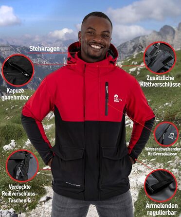 Чоловіча куртка Softshell Outdoor водовідливна функціональна вітрівка AS303, XL, червоно-чорна