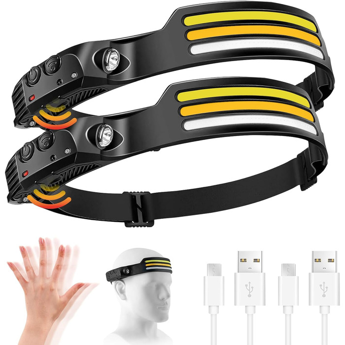 LED налобний ліхтар, перезаряжається, 2 шт. Суперяскравий, 230° широкий кут огляду, вологостійкий, легкий. Ідеально для бігу, риболовлі, піших прогулянок. Білий світлодіодний ліхтар *2 (Multi*2)