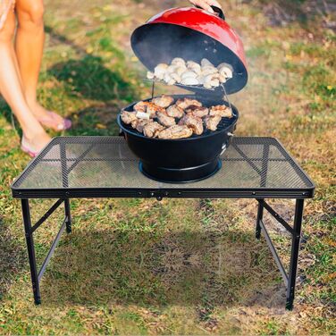 Складаний туристичний стіл EASTSTORM 60x40 см з металевою сіткою, 2 рівня висоти, для кемпінгу та відпочинку на природі (90 x 60 см)