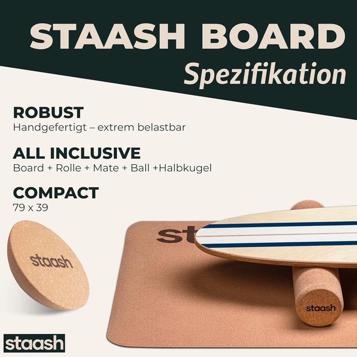 STAASH Балансборд з дерева для фітнесу, спорту та серфінгу, набір Starter або Full Kit, для тренувань вдома чи у студії, синій Pro