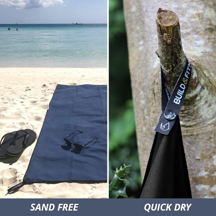 Рушник мікрофібра Build & Fitness: Швидковисихаючий, компактний, надзвичайно поглинаючий, легкий. Ідеальний для подорожей, пляжу та спорту (180x90 см, темно-синій)