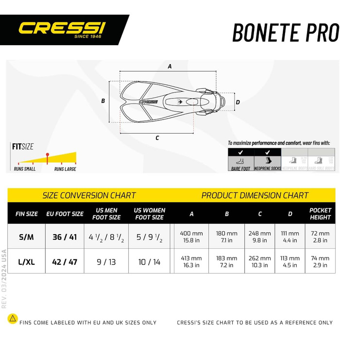 Ласти CRESSI Bonete для дорослих, короткі, регульовані, легкі, міцні, для подорожей