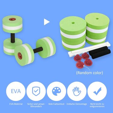 Набір з 2 аква-гантелей для фітнесу у воді, пінопластові, з ручками, для чоловіків та жінок (зелені)