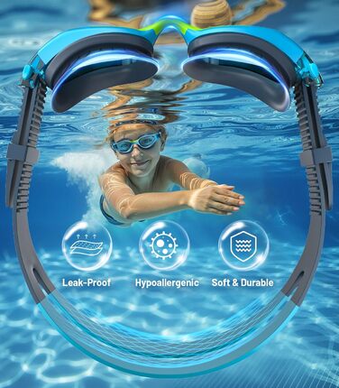 Дитячі окуляри для плавання Schwimmbrille: захист від УФ-променів та запобігання запотіванню, водонепроникні, для хлопчиків та дівчаток 6-14 років, сині + темно-сині