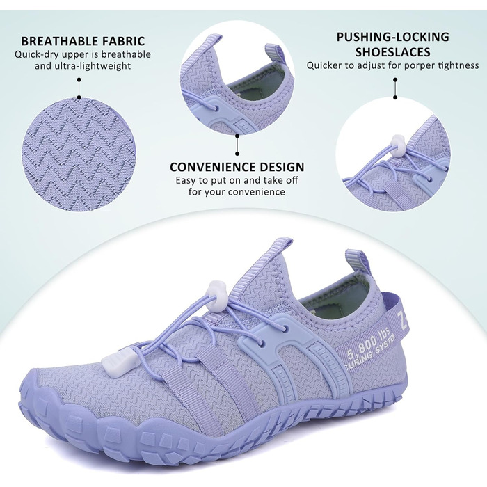 Зітоп Водні черевики для жінок та чоловіків, шкарпетки для плавання, швидка сушка, пляжні черевики, легкі фітнес-черевики, м'які серфові черевики, для плавання, серфінгу, піших прогулянок, йоги (36-46 EU), 39 EU, фіолетовий