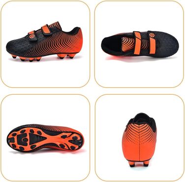 Дитячі футбольні бутси для хлопчиків та дівчаток, футбольні черевики з шипами для твердого поля, дитячі спортивні взуття для тренувань та занять на відкритому повітрі, дихаючі, антиковзкі, унісекс, розмір 28-37, 36 EU, чорний, оранжевий