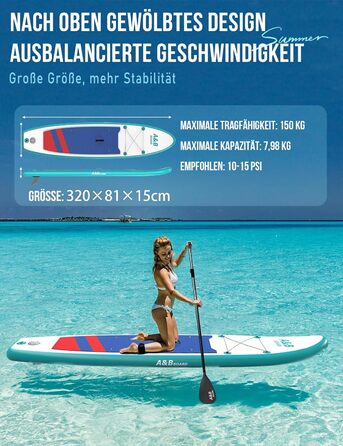 SUP дошка ABBOARD надувна 335 см для 2 осіб, блакитна - комплект з преміум аксесуарами, вантажопідйомність 200 кг