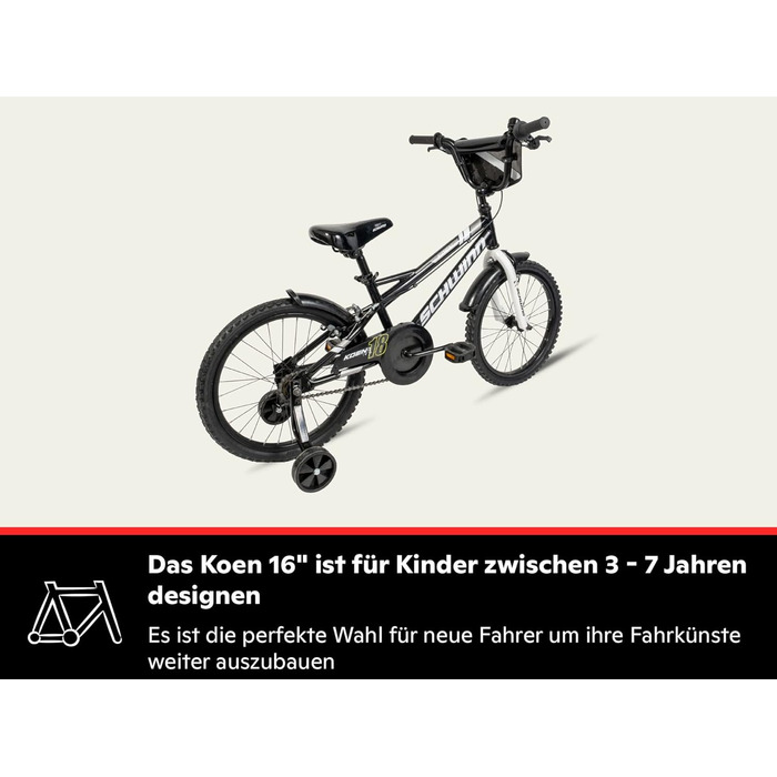 Дитячий велосипед Schwinn Koen 18 дюймів, чорний, з додатковими колесами та регульованим сидінням