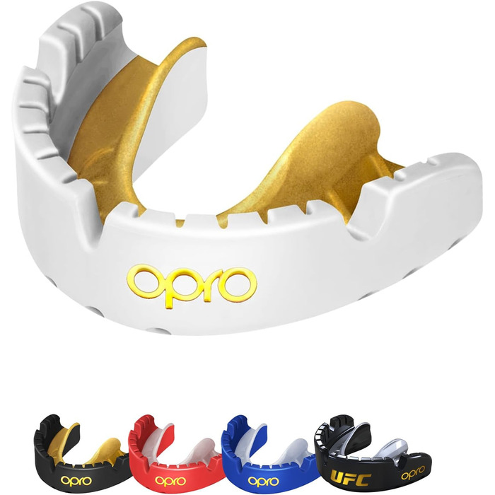 Захисна капа OPRO Gold для брекетів та спорту, для дорослих, з інноваційною технологією підгонки, для боксу, лакросу, ММА, єдиноборств, хокею та всіх контактних видів спорту, біло-золота