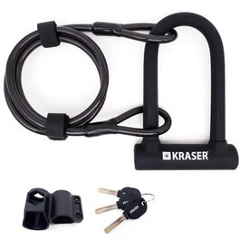 Замок для велосипеда KRASER KR65145B: U-lock + сталевий трос 120см + кріплення. Висока безпека