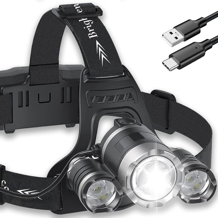 LED налобний ліхтар NREDXOON з акумулятором, USB-C, 5 режимів освітлення (вкл. червоне), водонепроникний IPX4, надяскравий для кемпінгу, бігу, ремонту та надзвичайних ситуацій (2 шт.), чорний