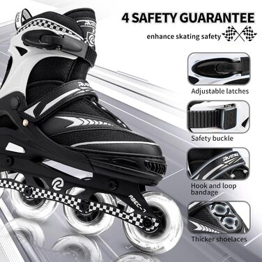 Регульовані ролики для дітей (хлопчиків та дівчаток), світні ролики 6-12 років, ролики для жінок та чоловіків, чорний колір, розмір L (37.5-41)