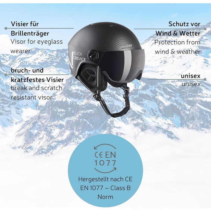 Гірськолижний шолом Black Crevice Kaprun з візором, у стилі пілота, для чоловіків і жінок, унісекс, дихаючий, регульований розмір