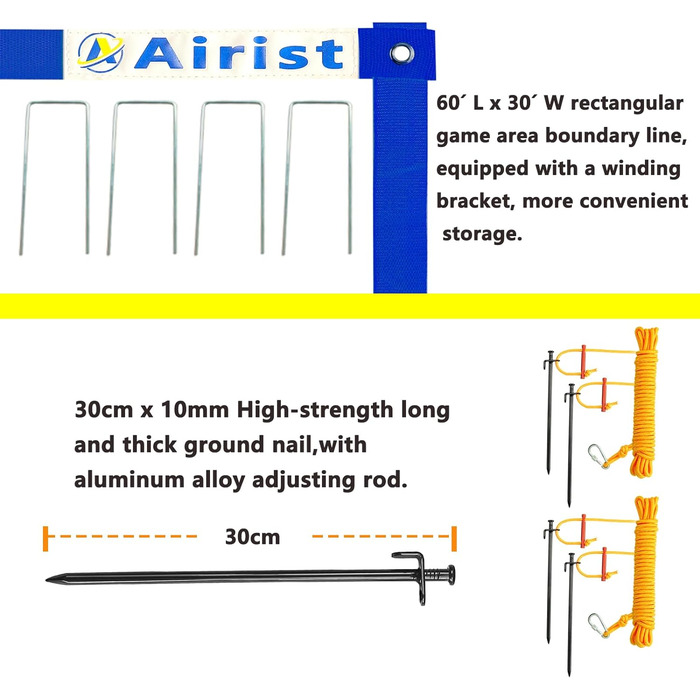 Волейбольна сітка Airist Heavy Duty для вулиці з системою проти провисання, регульовані алюмінієві стійки, професійний волейбольний комплект для двору та пляжу, сумка для перенесення (Блакитний)