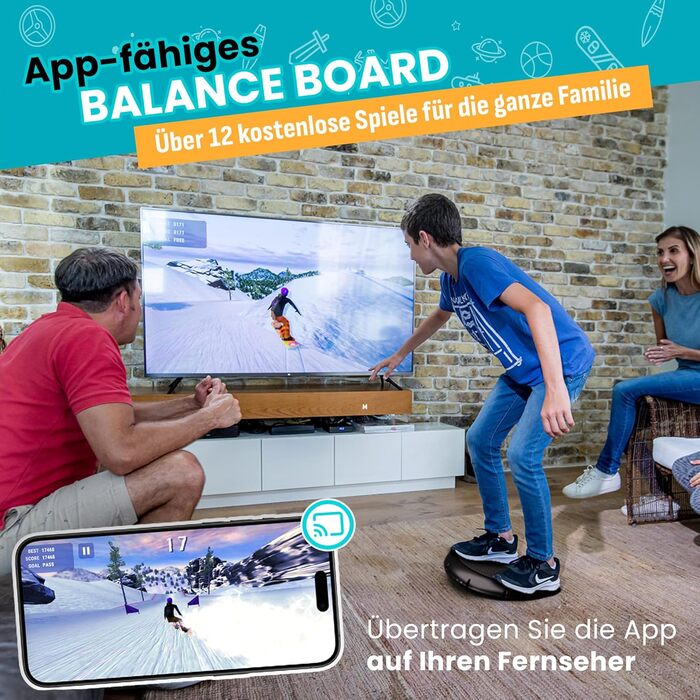 Балансувальна дошка GoBalance Play з Bluetooth-сенсором, 12 ігор для тренування, координації та фітнесу для підлітків і дорослих