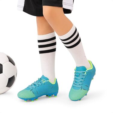 Футбольні бутси DREAM PAIRS для дітей: легкі, з довгими шипами, для бігу, футболу, стрибків у довжину, тренувань. Зносостійкі, зручні, кольори: блакитний, неоновий зелений, 36 EU