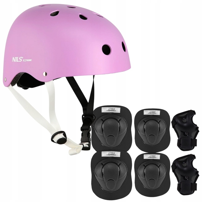 Дитячий велосипедний шолом з регулюванням + комплект захисту для скейту, розмір M