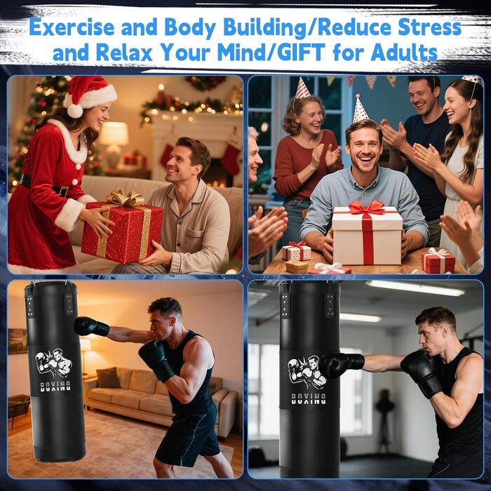 Боксерський мішок для дорослих Ninonly 120см, наповнений, з рукавичками, реактивним м'ячем, тренажером сили рук, скакалкою для MMA, карате, кікбоксингу, боксу, домашніх тренувань