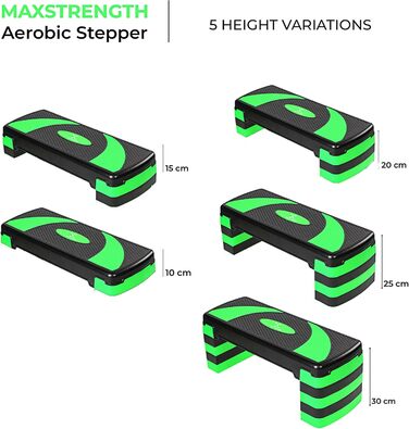Аеробний степ-платформа MAXSTRENGTH, 5-рівнева, нековзна, для фітнесу, кардіо, йоги, висота 10-30 см