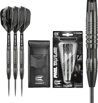 Професійні дартси Target Phil Taylor Power 8-Zero 1, 80% вольфрам, 21/23/25 г, зі сталевими наконечниками, чорний, з кейсом