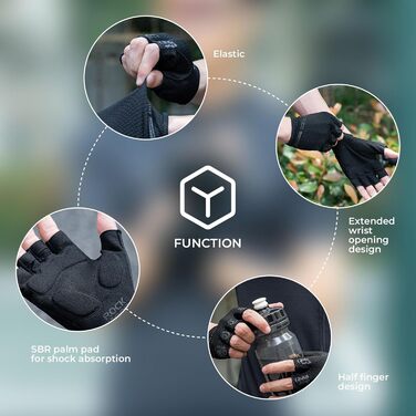 Велосипедні рукавички ROCKBROS для чоловіків, напівпальцеві, з антиковзким покриттям та амортизацією, для гірського та шосейного велосипедів, зелені (XXL, чорні)