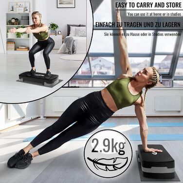 Фітнес степер Physionics® з 3 рівнями (10/15/20 см), регульована висота, антиковзне покриття, до 200 кг - для кардіотренувань вдома