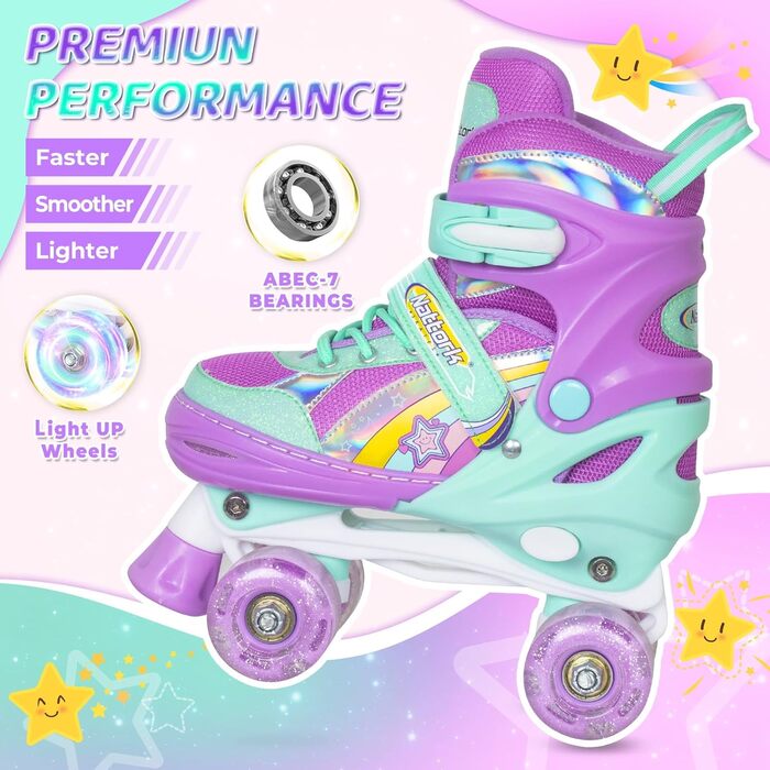 Дитячі ролики Nattork для дівчаток, Райдужне єдинорога, для малюків, 5-8 років, регульовані ролики з підсвічуванням – найкращий подарунок на день народження