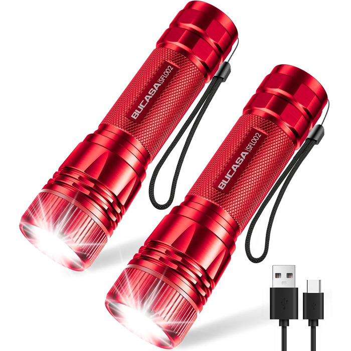 Ліхтарик LED BUCASA, 2000 люмен, 3 режими, збільшується, водонепроникний, для кемпінгу та активного відпочинку (червоний)