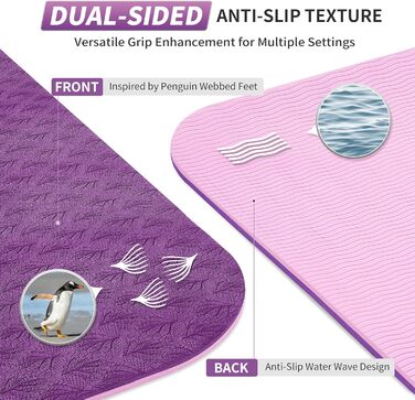 Килимок для йоги Cambivo 1,8 м x 1,2 м, TPE, фіолетовий. Килимок для фітнесу, йоги, пілатесу, воркауту.