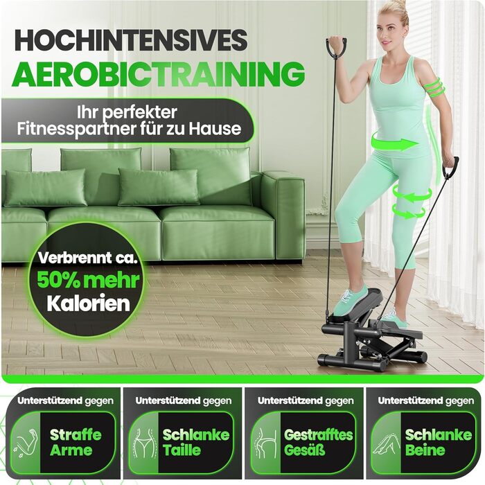 Ultrasport Swing Stepper для дому: міні-степер 2-в-1 з тросами, LCD-дисплеєм, тихий, з неслизькою поверхнею та регулюванням навантаження