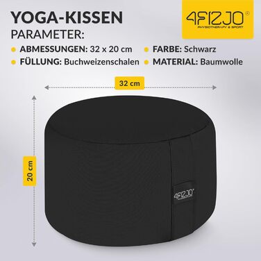Подушка для медитації 4FIZJO кругла, чорна, з гречаним лушпинням 32x20 см, бавовняний знімний чохол - для йоги та сидіння