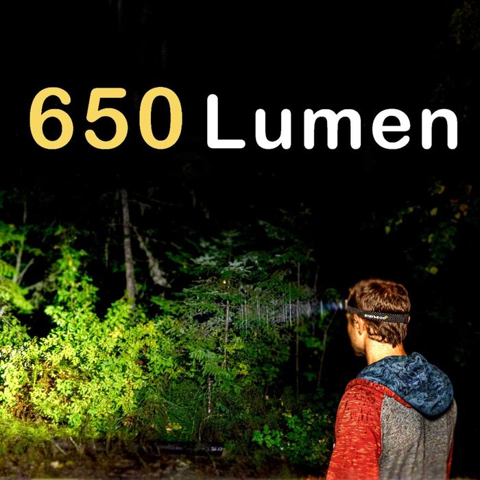 Everbeam H6 Pro LED-налобний ліхтар з датчиком руху, 650 люмен, 20 годин роботи, 1200 mAh акумулятор, перезаряджається, водонепроникний, USB, 2 шт.