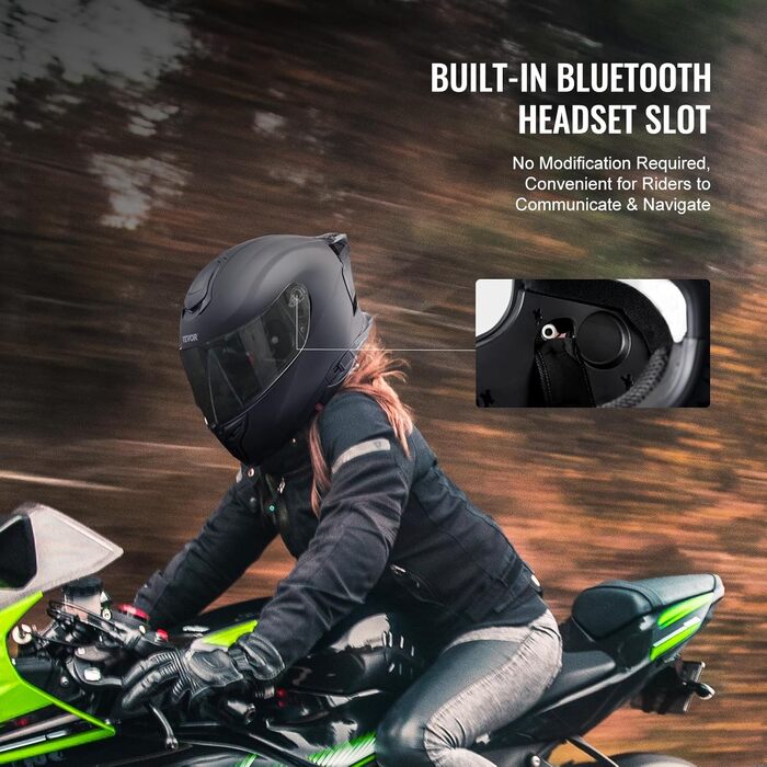 Мотошолом VEVOR інтегральний з Bluetooth, змінне скло, DOT, чорний, розмір L, для дорослих та підлітків
