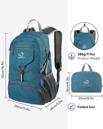 WATERFLY ультралегкий складний рюкзак 20 л для туризму, походів, спорту та подорожей, міський рюкзак для чоловіків і жінок