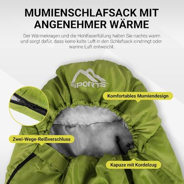 Спальний мішок MSports Premium Outdoor з ременем для перенесення - вибір на весну/літо (200GSM) або осінь/зима (300GSM) - теплий мумієподібний спальник для кемпінгу, подорожей, фестивалів - оливковий, 300 GSM