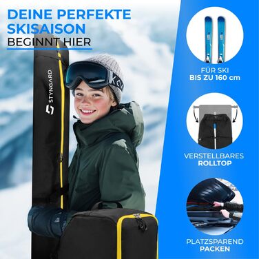 Набір для сноуборду STYNGARD: сумка для сноуборда (120-160 см) та сумка для черевиків з відділенням для шолома (40 л) з вентиляційними гратами, модель St. Moritz (чорний-жовтий)