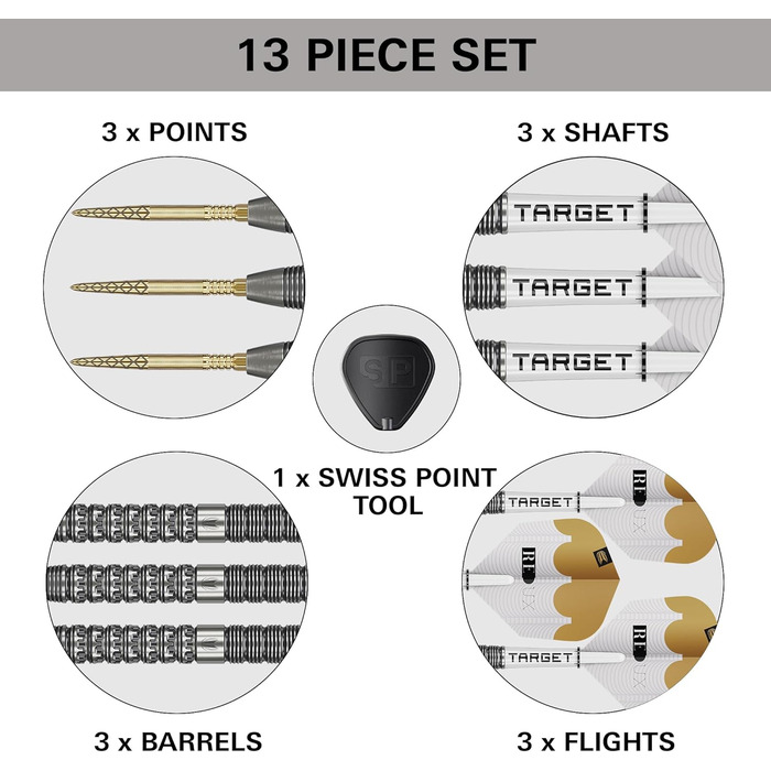 Дарти сталеві Target Darts Redux 90% Tungsten (22G/23G/24G/25G/26G) + пір'я Pro Ultra Nr. 6 + стержні Pro Grip + інструмент для ремонту