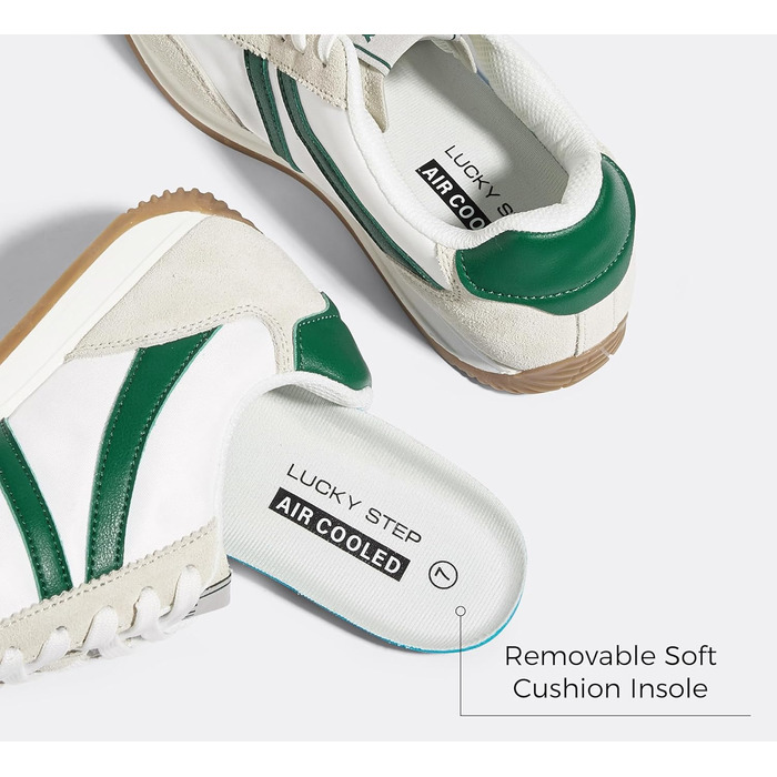 Жіночі ретро-кросівки LUCKY STEP - біло-зелені, 41 EU. Зручні повсякденні кросівки з протиковзкою підошвою та дихаючою підкладкою для міста
