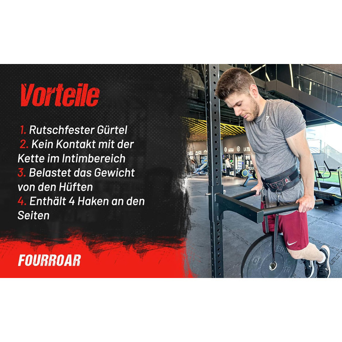 FourRoar Пояс для додаткової ваги з мотузкою 100 см і 2 карабінами, для підтягувань, витримує до 250 кг, універсальний розмір