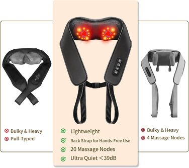 Масажер для шиї TISSCARE Shiatsu з підігрівом - електричний масажер для шиї, спини, плечей, ніг та ступнів. Глибокий масаж для розслаблення. Подарунок для батьків та партнерів, чорний